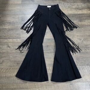 Sterling & Stitch Fringe Flare Bellbottom Stretchy Jeans Pants S Western Boho